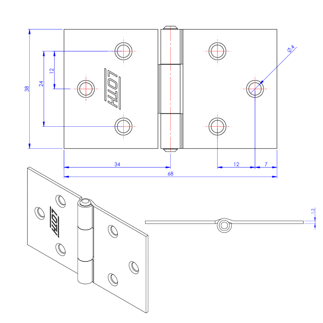 DOBRADIÇA QUADRADA FERRO ZINCADO 1.1/2 LOTH (REAL) - Imagem 2