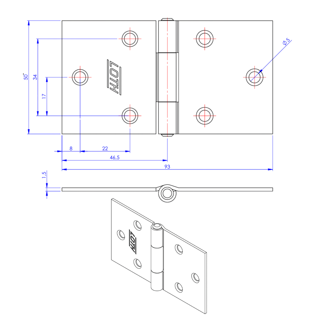 DOBRADIÇA QUADRADA FERRO ZINCADO 2" LOTH (REAL) - Imagem 2