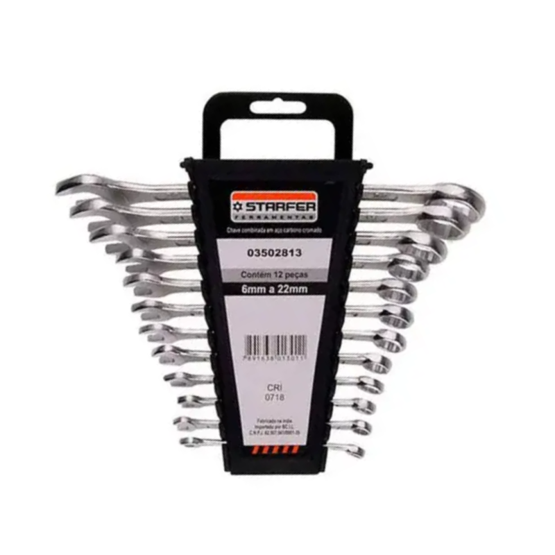 JOGO CHAVE COMBINADA 6 A 22MM STARFER KIT COM 12 PÇS