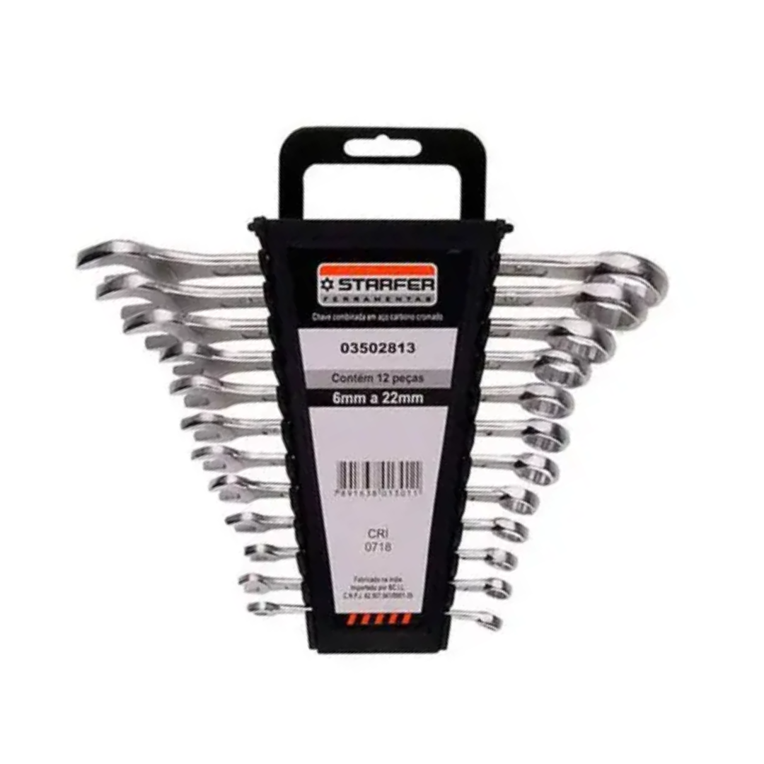 JOGO CHAVE COMBINADA 6 A 22MM STARFER KIT COM 12 PÇS