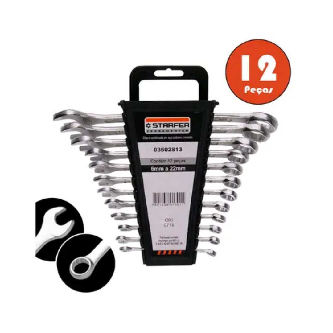 JOGO CHAVE COMBINADA 6 A 22MM STARFER KIT COM 12 PÇS - Imagem 2