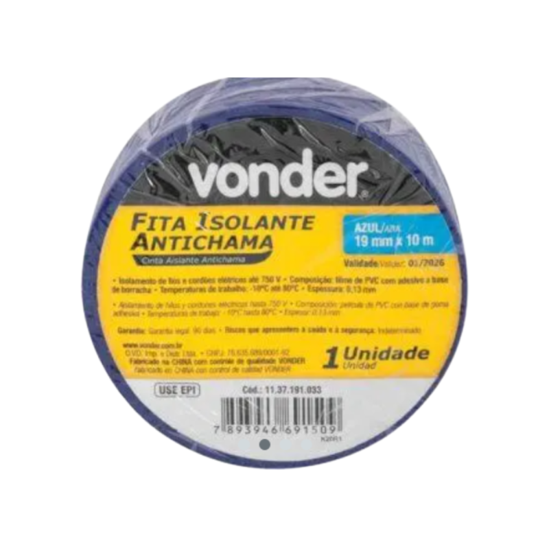 FITA ISOLANTE AZUL VONDER 10MX19MM