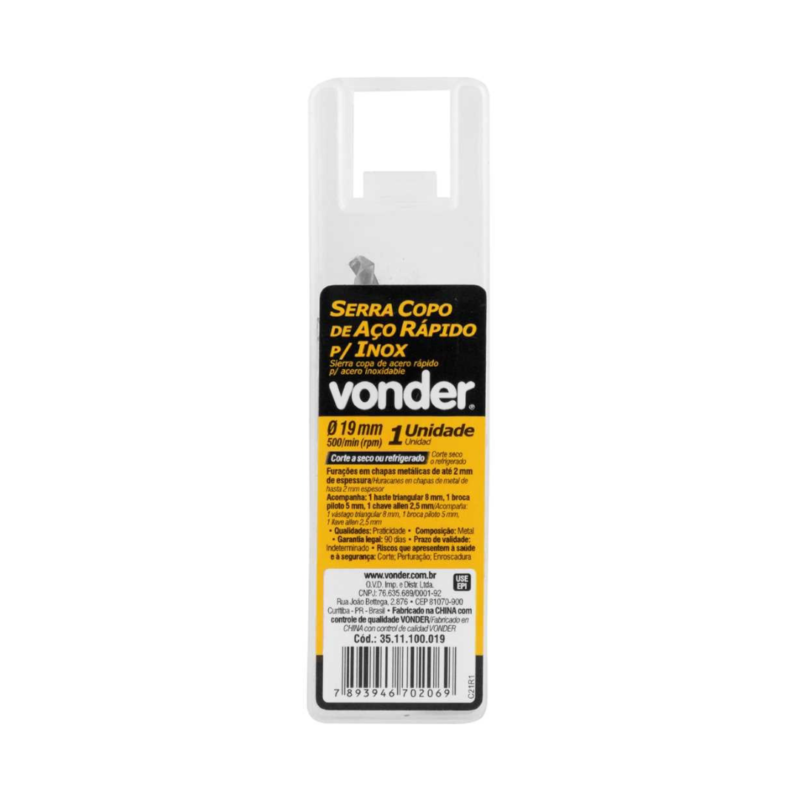 SERRA COPO AÇO RÁPIDO PARA INOX 19MM VONDER