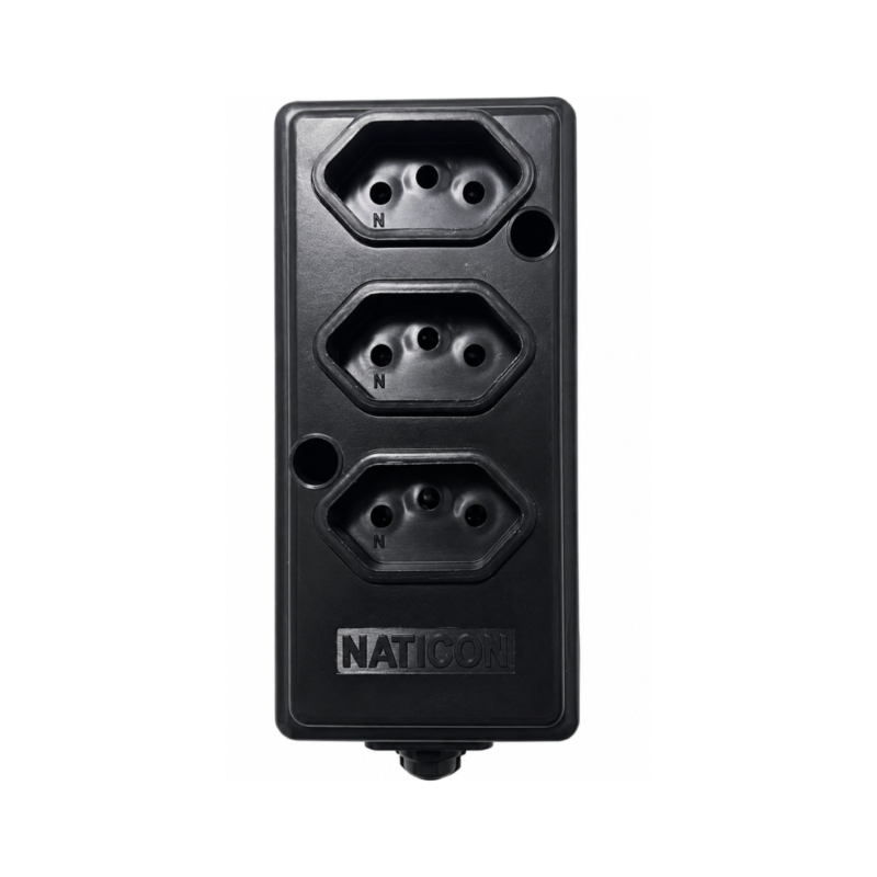 TOMADA BARRA TRIPLA 2 POLOS + TERRA PRETA NATICON 20A
