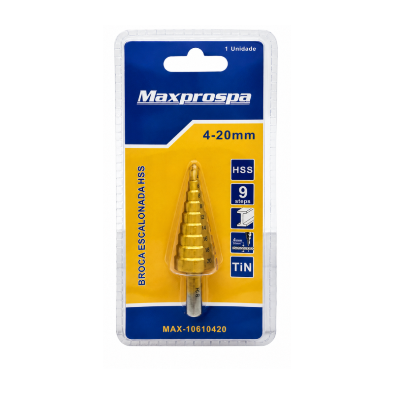 BROCA ESCALONADA AÇO RÁPIDO 4 A 20MM MAXPROSPA